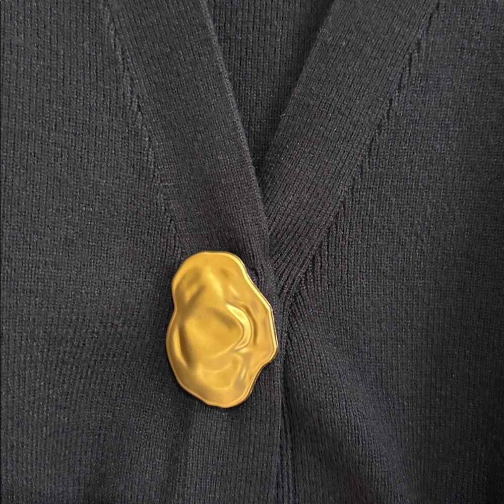 Commence Elegant Gold Metal Button V-neck Cardigan Black Sweater - Picture 2 of 10
